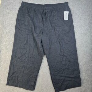 Athleta 100% Linen Pants Womens 3X Black Retreat Wide Leg Coastal Preppy NEW